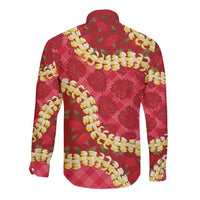 Red Palaka Hawaii Mele Kalikimaka Long Sleeve Button Shirt Ohia Lehua Monstera Puakenikeni Lei LT14 - Polynesian Pride
