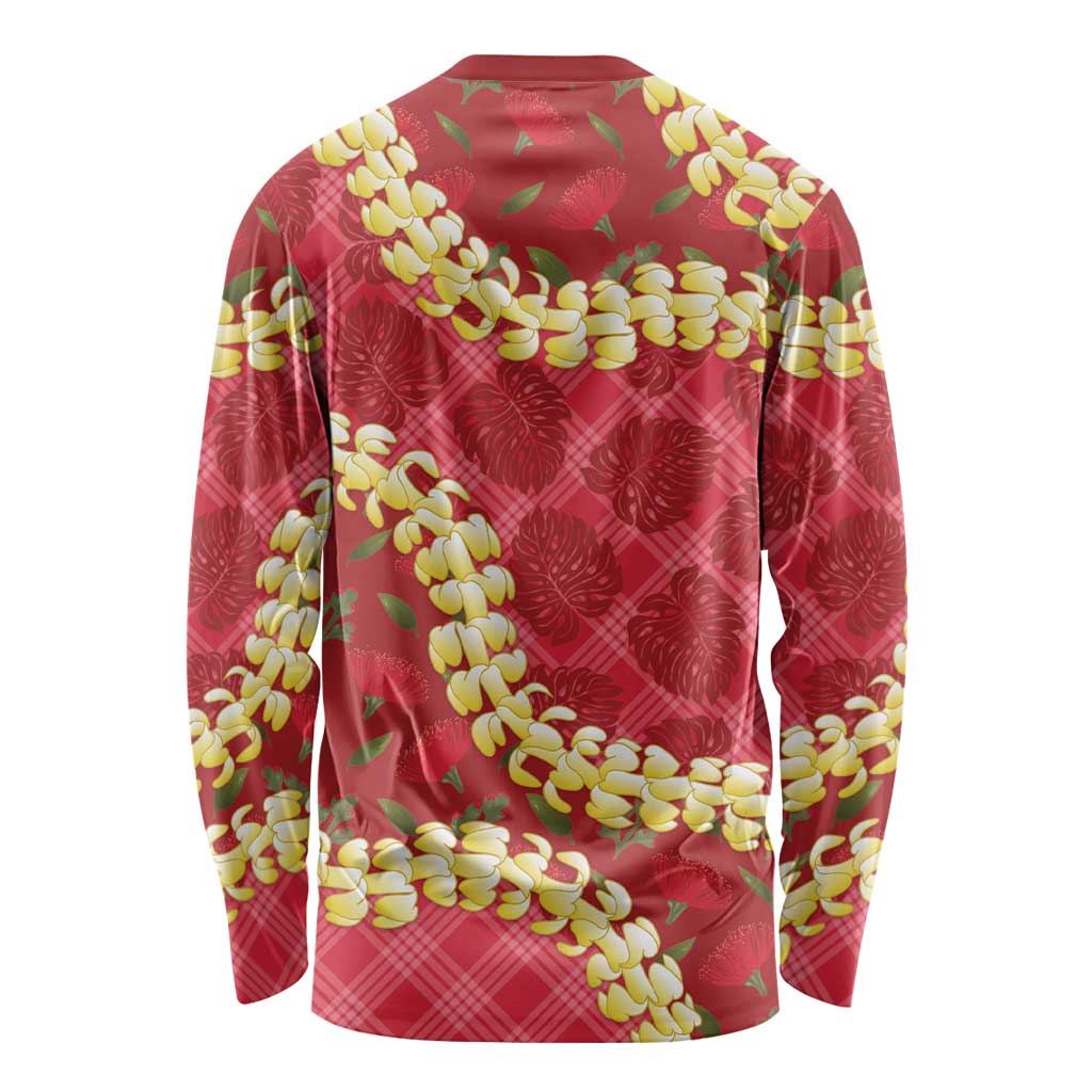 Red Palaka Hawaii Mele Kalikimaka Long Sleeve Shirt Ohia Lehua Monstera Puakenikeni Lei LT14 - Polynesian Pride