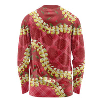 Red Palaka Hawaii Mele Kalikimaka Long Sleeve Shirt Ohia Lehua Monstera Puakenikeni Lei LT14 - Polynesian Pride