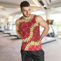 Red Palaka Hawaii Mele Kalikimaka Men Tank Top Ohia Lehua Monstera Puakenikeni Lei LT14 Red - Polynesian Pride