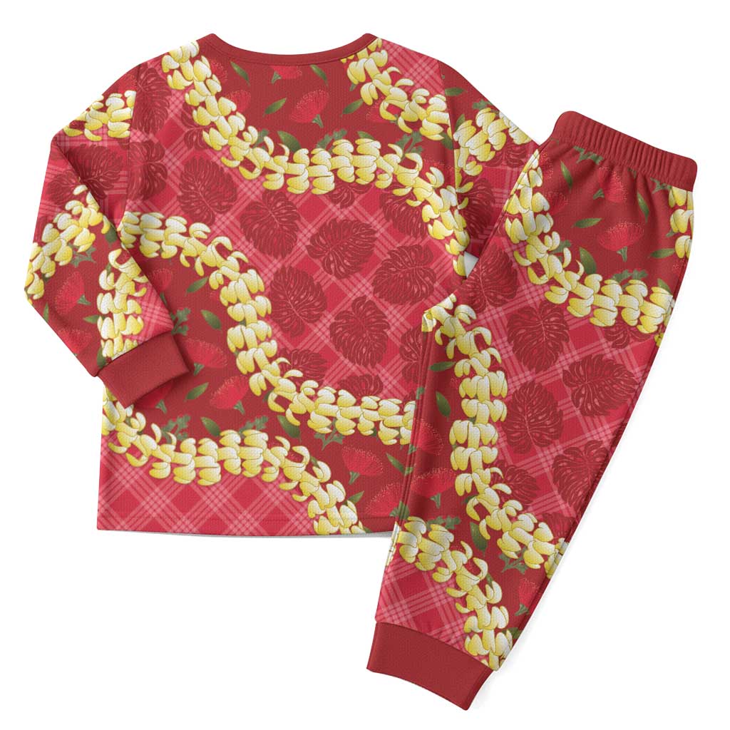 Red Palaka Hawaii Mele Kalikimaka Christmas Pajama Set Ohia Lehua Monstera Puakenikeni Lei LT14 - Polynesian Pride