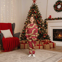 Red Palaka Hawaii Mele Kalikimaka Christmas Pajama Set Ohia Lehua Monstera Puakenikeni Lei LT14 Kid Red - Polynesian Pride