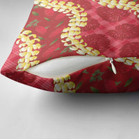 Red Palaka Hawaii Mele Kalikimaka Pillow Cover Ohia Lehua Monstera Puakenikeni Lei LT14 - Polynesian Pride