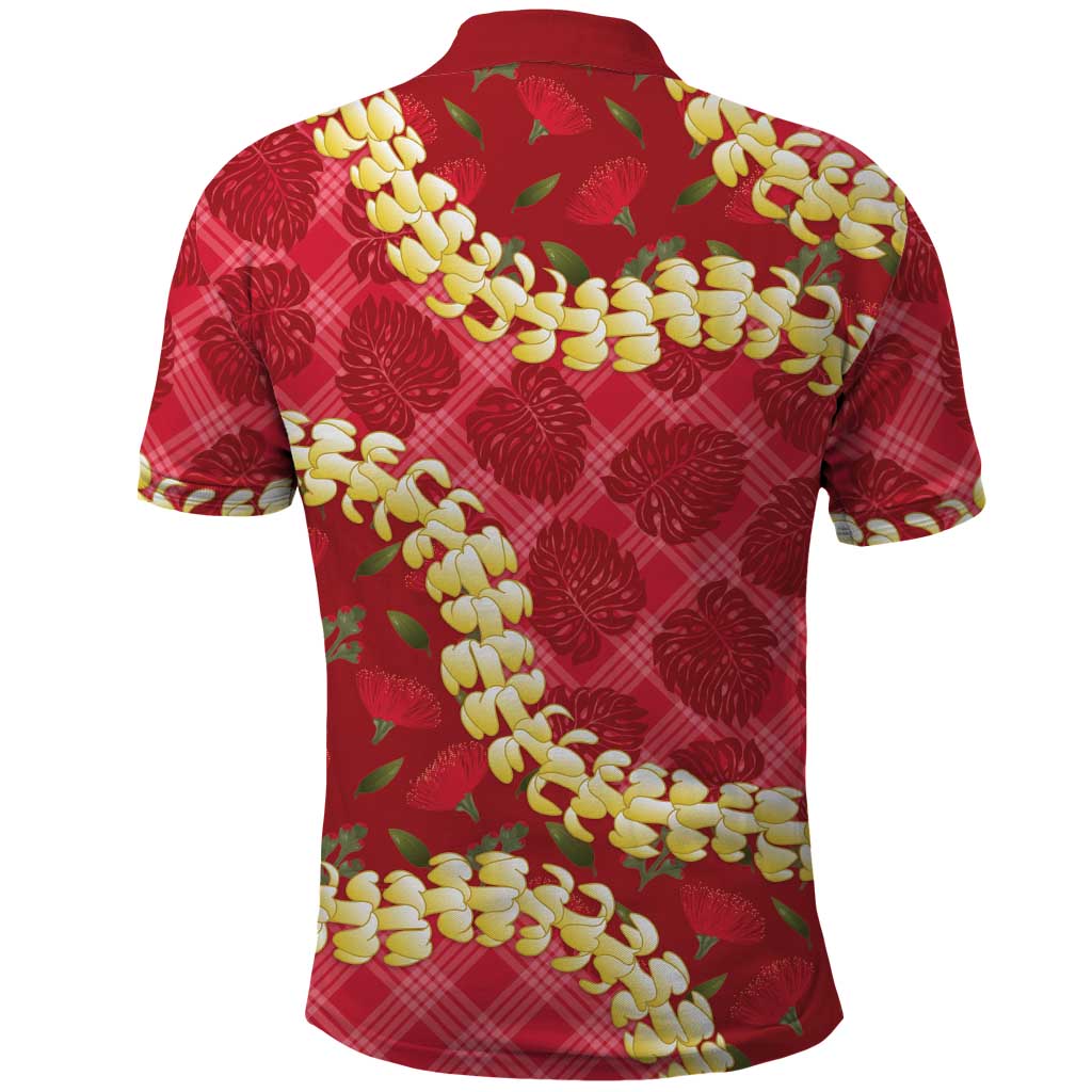 Red Palaka Hawaii Mele Kalikimaka Polo Shirt Ohia Lehua Monstera Puakenikeni Lei LT14 - Polynesian Pride