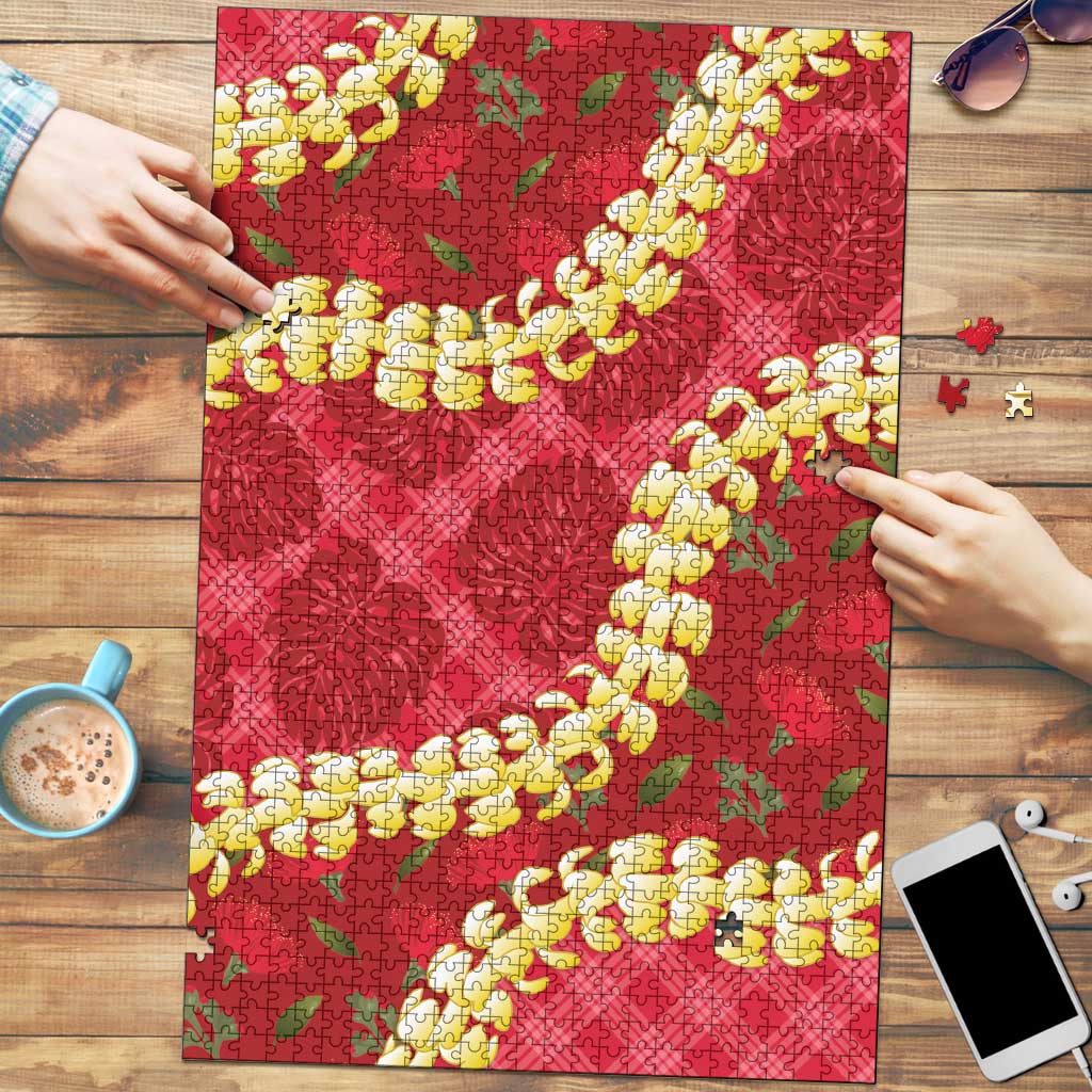Red Palaka Hawaii Mele Kalikimaka Puzzle Ohia Lehua Monstera Puakenikeni Lei LT14 Red - Polynesian Pride
