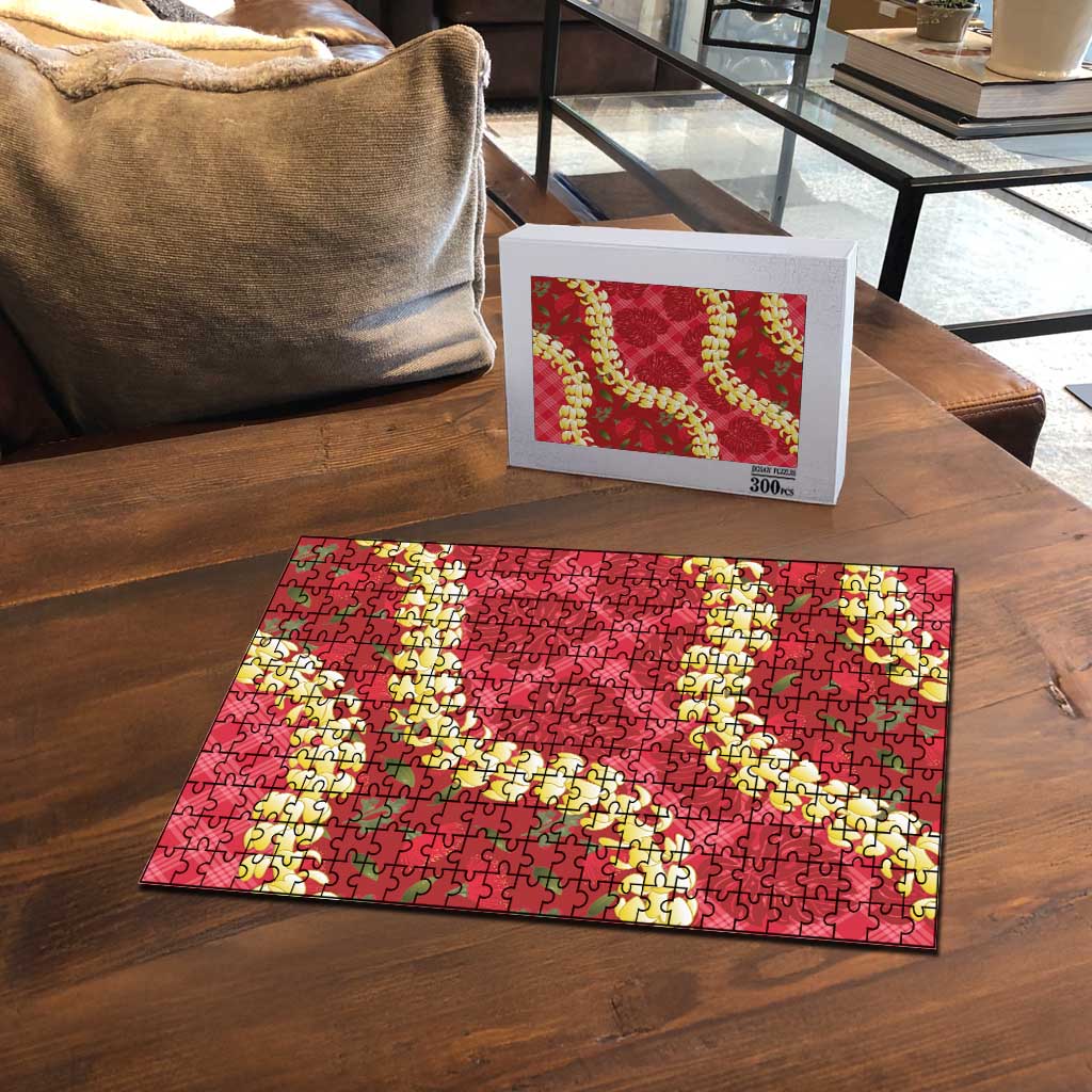 Red Palaka Hawaii Mele Kalikimaka Puzzle Ohia Lehua Monstera Puakenikeni Lei LT14 - Polynesian Pride