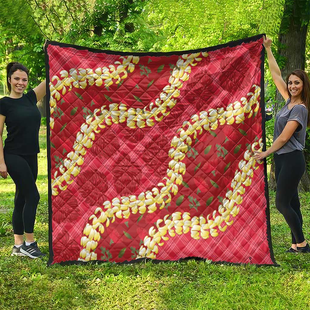 Red Palaka Hawaii Mele Kalikimaka Quilt Ohia Lehua Monstera Puakenikeni Lei LT14 - Polynesian Pride