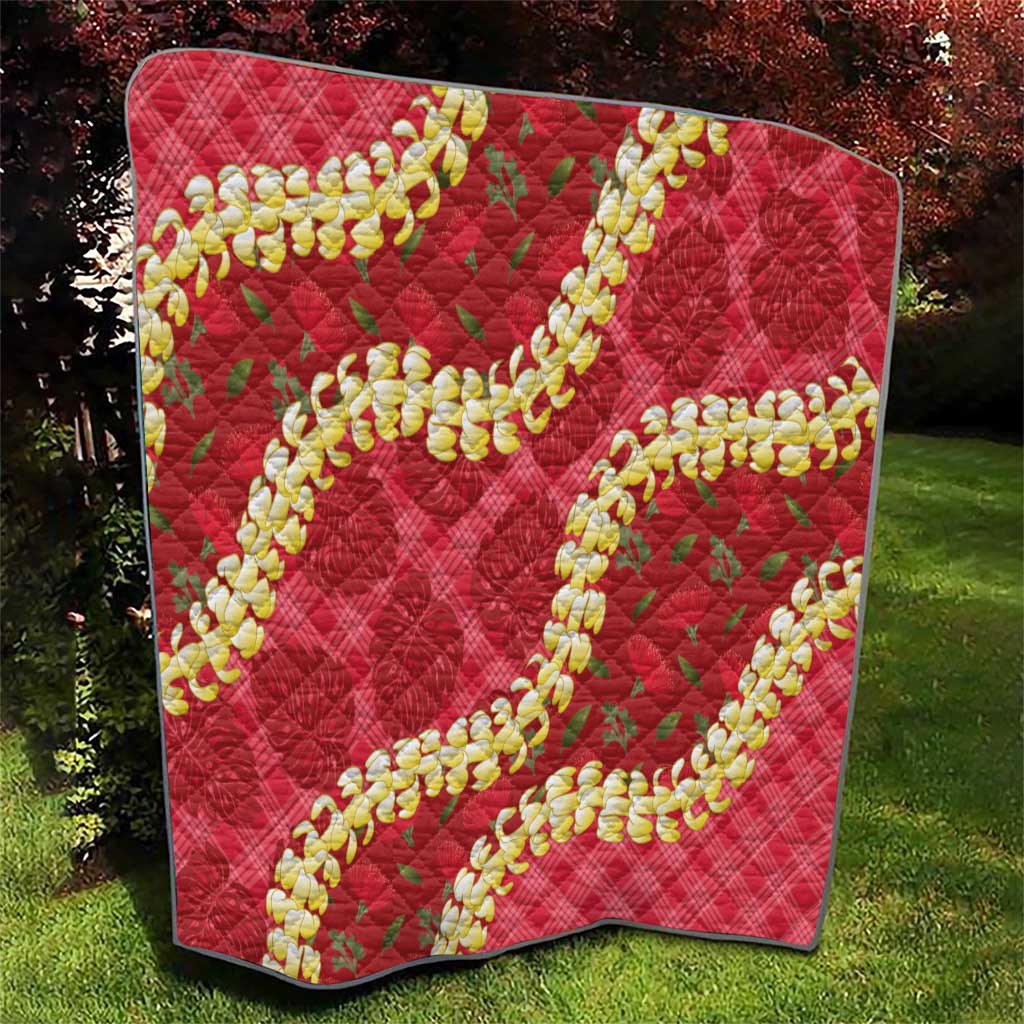 Red Palaka Hawaii Mele Kalikimaka Quilt Ohia Lehua Monstera Puakenikeni Lei LT14 - Polynesian Pride