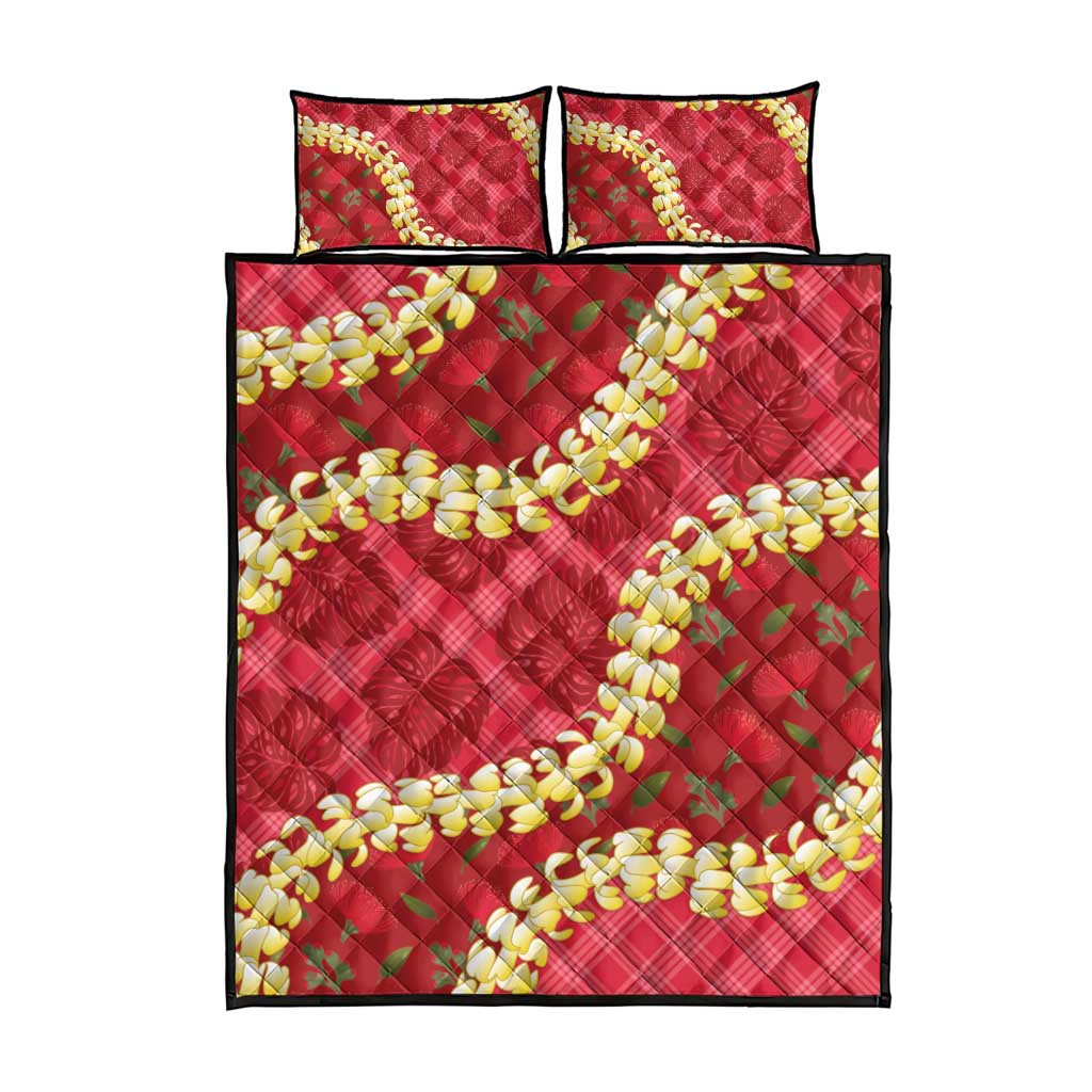Red Palaka Hawaii Mele Kalikimaka Quilt Bed Set Ohia Lehua Monstera Puakenikeni Lei LT14 - Polynesian Pride