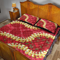 Red Palaka Hawaii Mele Kalikimaka Quilt Bed Set Ohia Lehua Monstera Puakenikeni Lei LT14 - Polynesian Pride