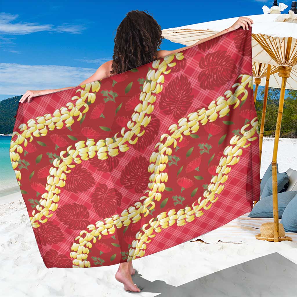 Red Palaka Hawaii Mele Kalikimaka Sarong Ohia Lehua Monstera Puakenikeni Lei LT14 One Size 44 x 66 inches Red - Polynesian Pride