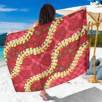 Red Palaka Hawaii Mele Kalikimaka Sarong Ohia Lehua Monstera Puakenikeni Lei LT14 One Size 44 x 66 inches Red - Polynesian Pride