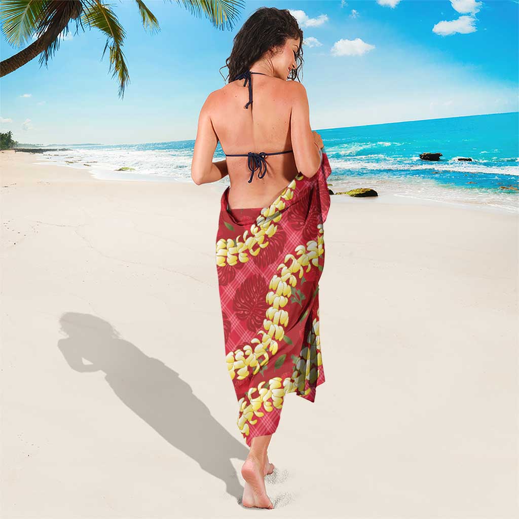Red Palaka Hawaii Mele Kalikimaka Sarong Ohia Lehua Monstera Puakenikeni Lei LT14 - Polynesian Pride