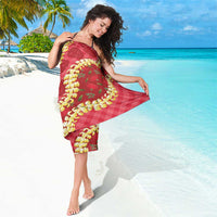 Red Palaka Hawaii Mele Kalikimaka Sarong Ohia Lehua Monstera Puakenikeni Lei LT14 - Polynesian Pride