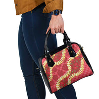 Red Palaka Hawaii Mele Kalikimaka Shoulder Handbag Ohia Lehua Monstera Puakenikeni Lei LT14 - Polynesian Pride