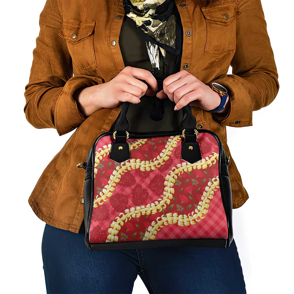 Red Palaka Hawaii Mele Kalikimaka Shoulder Handbag Ohia Lehua Monstera Puakenikeni Lei LT14 - Polynesian Pride