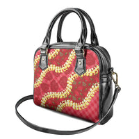 Red Palaka Hawaii Mele Kalikimaka Shoulder Handbag Ohia Lehua Monstera Puakenikeni Lei LT14 - Polynesian Pride