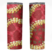 Red Palaka Hawaii Mele Kalikimaka Skinny Tumbler Ohia Lehua Monstera Puakenikeni Lei LT14 Red - Polynesian Pride
