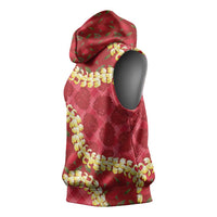 Red Palaka Hawaii Mele Kalikimaka Sleeveless Hoodie Ohia Lehua Monstera Puakenikeni Lei LT14 - Polynesian Pride