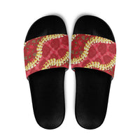 Red Palaka Hawaii Mele Kalikimaka Slide Sandals Ohia Lehua Monstera Puakenikeni Lei LT14 Red - Polynesian Pride