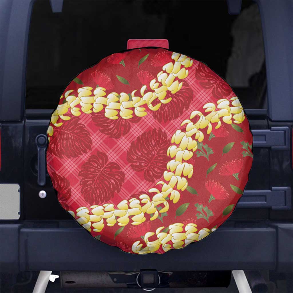 Red Palaka Hawaii Mele Kalikimaka Spare Tire Cover Ohia Lehua Monstera Puakenikeni Lei LT14 No hole Red - Polynesian Pride