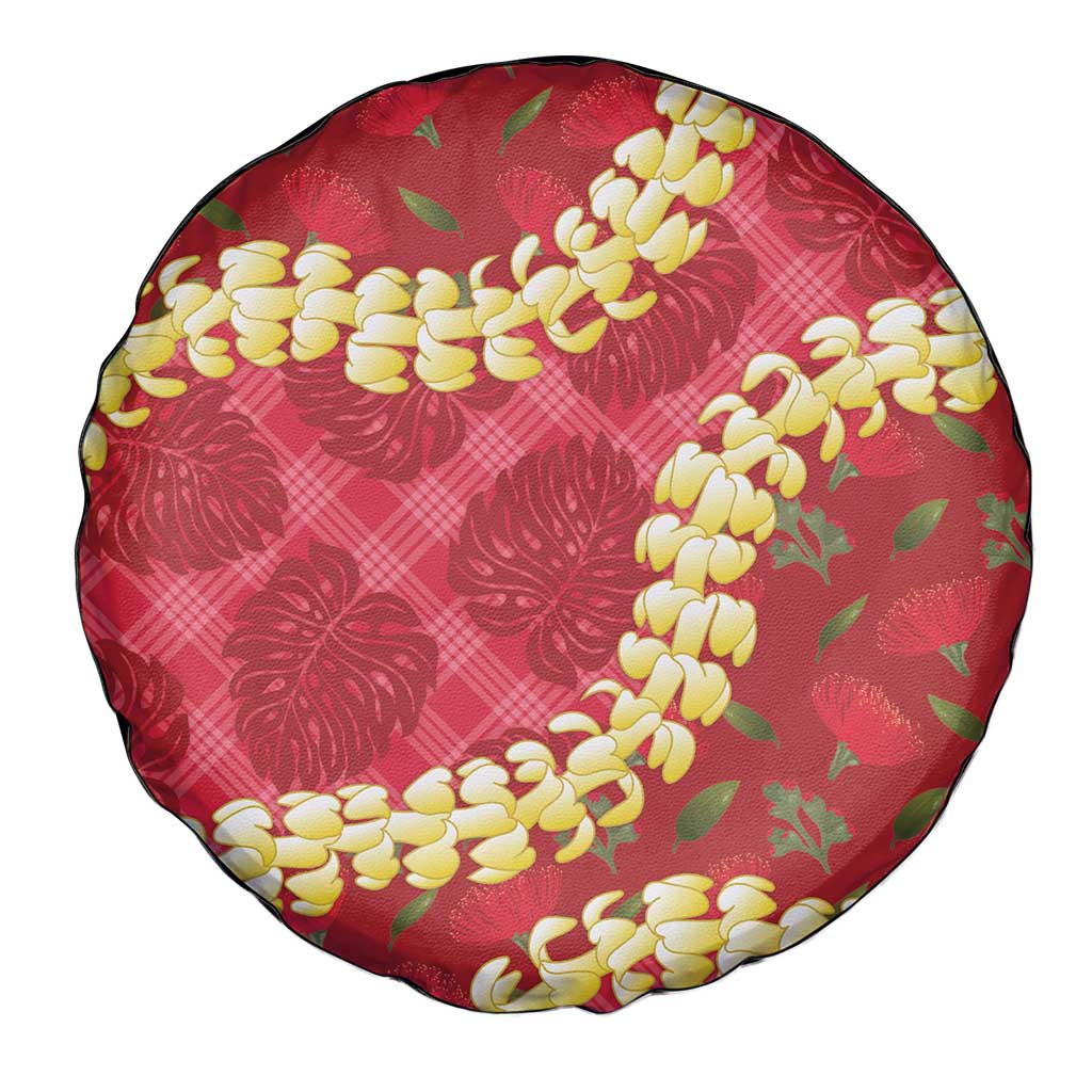 Red Palaka Hawaii Mele Kalikimaka Spare Tire Cover Ohia Lehua Monstera Puakenikeni Lei LT14 - Polynesian Pride