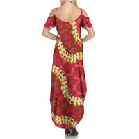 Red Palaka Hawaii Mele Kalikimaka Summer Maxi Dress Ohia Lehua Monstera Puakenikeni Lei LT14 - Polynesian Pride