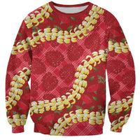 Red Palaka Hawaii Mele Kalikimaka Sweatshirt Ohia Lehua Monstera Puakenikeni Lei LT14 Unisex Red - Polynesian Pride