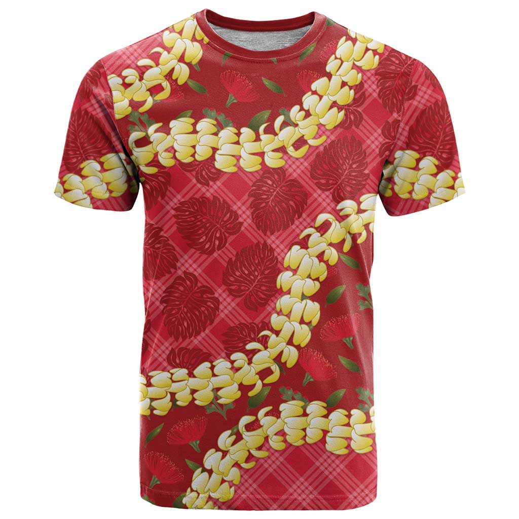 Red Palaka Hawaii Mele Kalikimaka T Shirt Ohia Lehua Monstera Puakenikeni Lei LT14 Red - Polynesian Pride