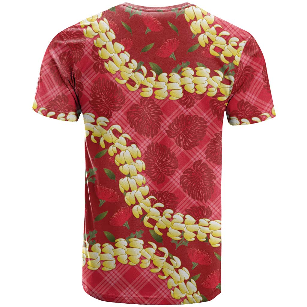 Red Palaka Hawaii Mele Kalikimaka T Shirt Ohia Lehua Monstera Puakenikeni Lei LT14 - Polynesian Pride