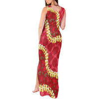 Red Palaka Hawaii Mele Kalikimaka Tank Maxi Dress Ohia Lehua Monstera Puakenikeni Lei LT14 - Polynesian Pride