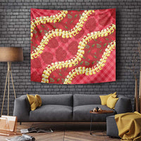 Red Palaka Hawaii Mele Kalikimaka Tapestry Ohia Lehua Monstera Puakenikeni Lei LT14 Red - Polynesian Pride