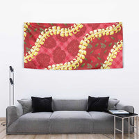 Red Palaka Hawaii Mele Kalikimaka Tapestry Ohia Lehua Monstera Puakenikeni Lei LT14 - Polynesian Pride