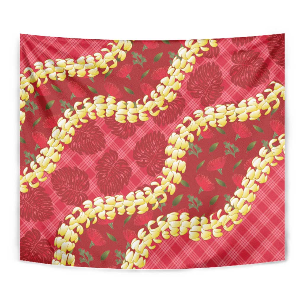 Red Palaka Hawaii Mele Kalikimaka Tapestry Ohia Lehua Monstera Puakenikeni Lei LT14 - Polynesian Pride