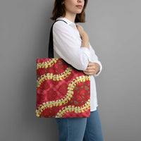 Red Palaka Hawaii Mele Kalikimaka Tote Bag Ohia Lehua Monstera Puakenikeni Lei LT14 - Polynesian Pride