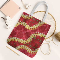 Red Palaka Hawaii Mele Kalikimaka Tote Bag Ohia Lehua Monstera Puakenikeni Lei LT14 White Strap One Size Red - Polynesian Pride