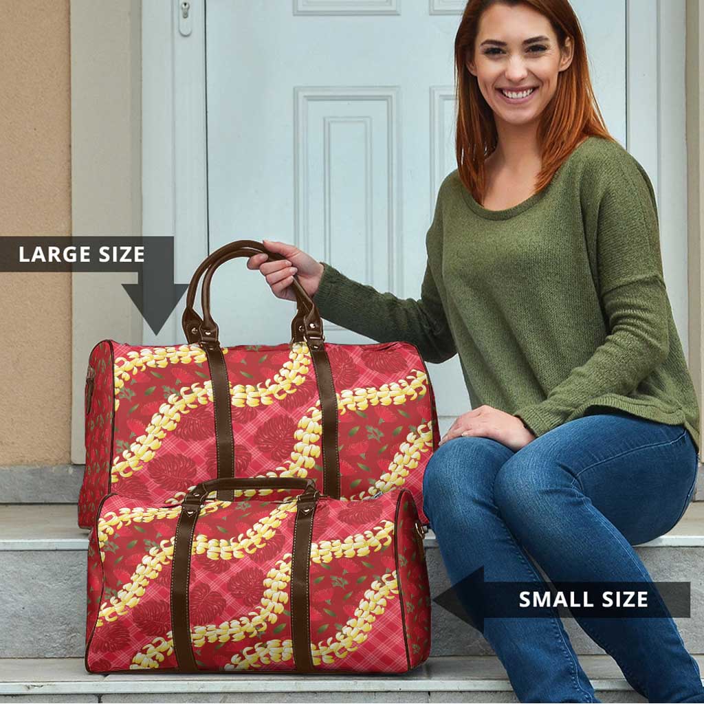 Red Palaka Hawaii Mele Kalikimaka Travel Bag Ohia Lehua Monstera Puakenikeni Lei LT14 - Polynesian Pride