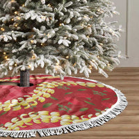 Red Palaka Hawaii Mele Kalikimaka Tree Skirt Ohia Lehua Monstera Puakenikeni Lei LT14 - Polynesian Pride