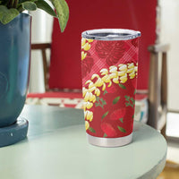 Red Palaka Hawaii Mele Kalikimaka Tumbler Cup Ohia Lehua Monstera Puakenikeni Lei LT14 - Polynesian Pride