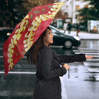 Red Palaka Hawaii Mele Kalikimaka Umbrella Ohia Lehua Monstera Puakenikeni Lei LT14 - Polynesian Pride