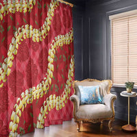Red Palaka Hawaii Mele Kalikimaka Window Curtain Ohia Lehua Monstera Puakenikeni Lei LT14 - Polynesian Pride