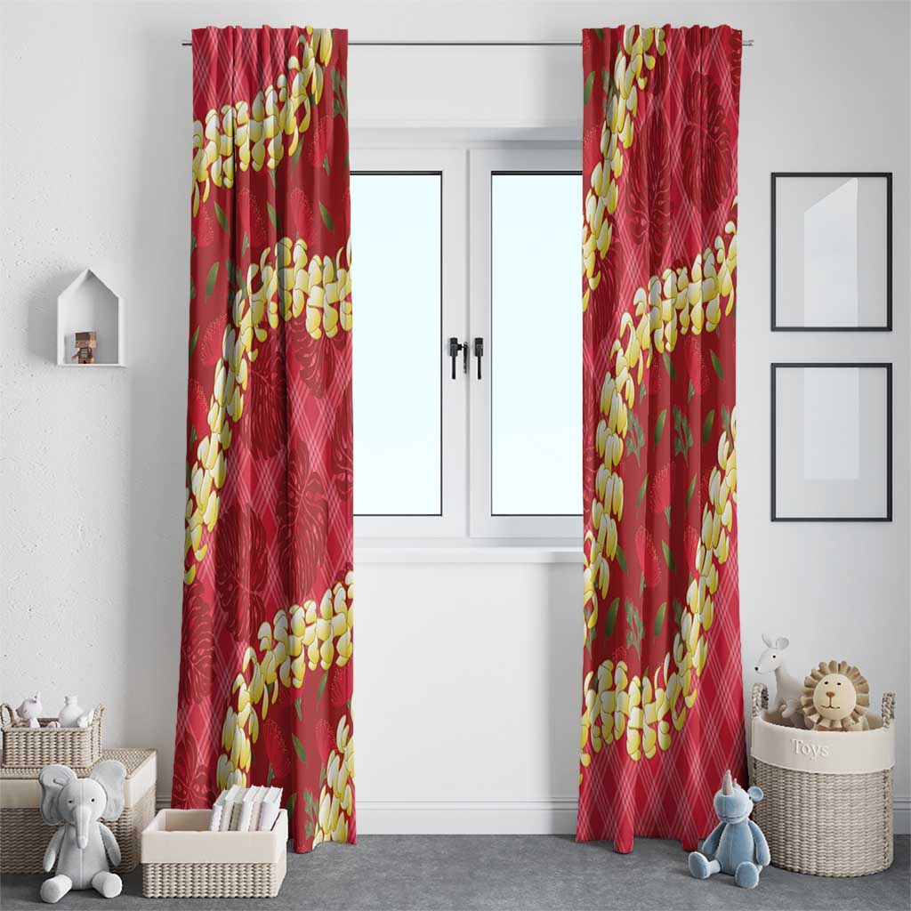Red Palaka Hawaii Mele Kalikimaka Window Curtain Ohia Lehua Monstera Puakenikeni Lei LT14 - Polynesian Pride
