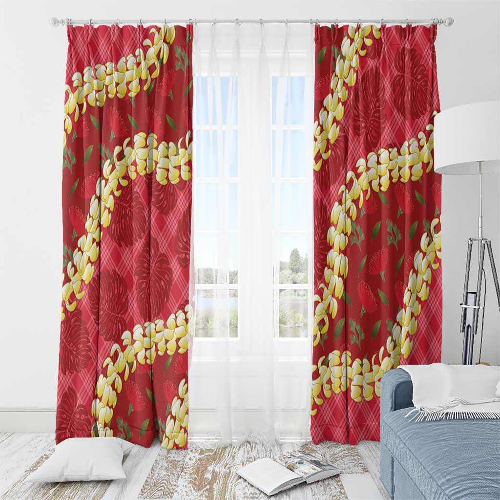 Red Palaka Hawaii Mele Kalikimaka Window Curtain Ohia Lehua Monstera Puakenikeni Lei LT14 - Polynesian Pride
