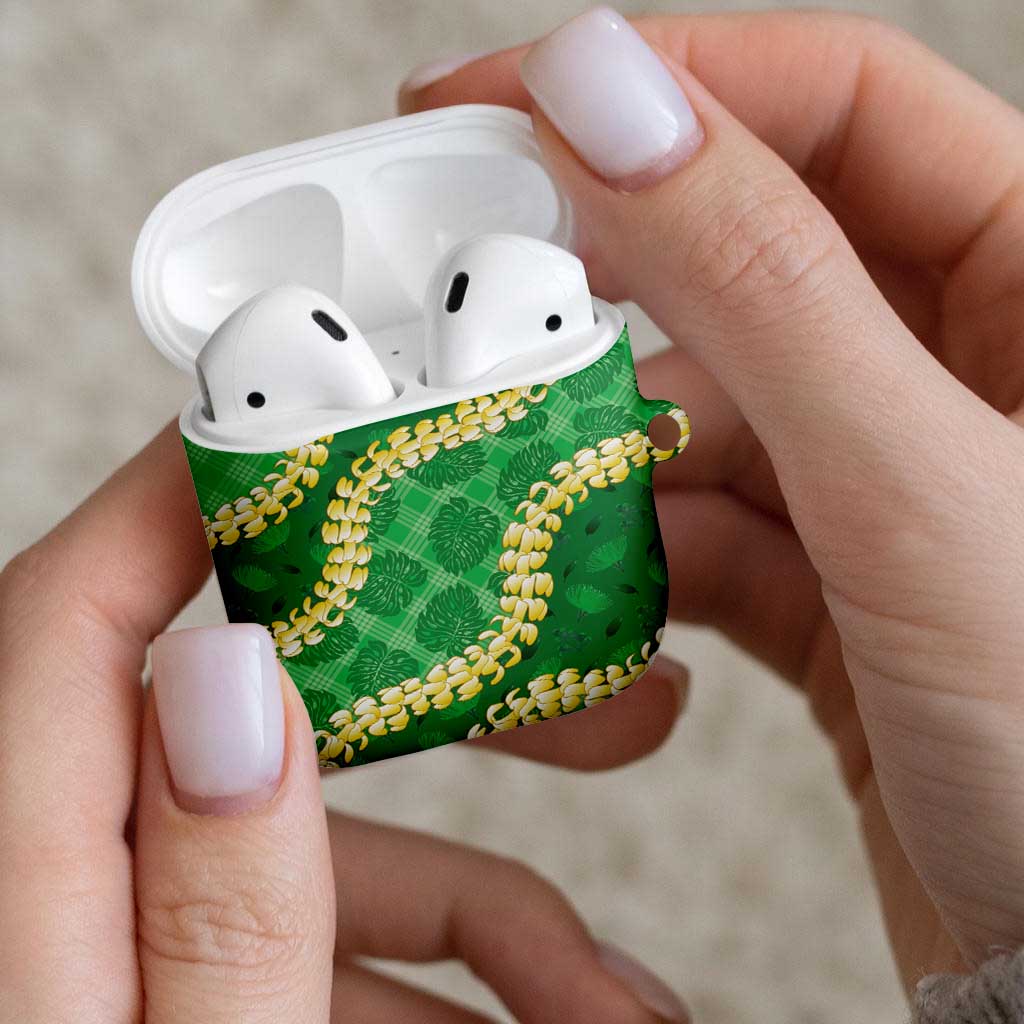 Green Palaka Hawaii Mele Kalikimaka AirPods Case Ohia Lehua Monstera Puakenikeni Lei LT14 - Polynesian Pride