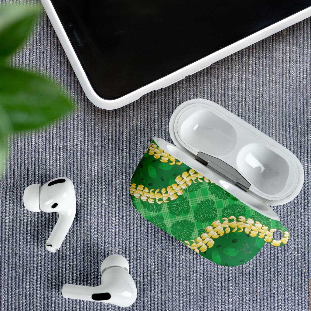 Green Palaka Hawaii Mele Kalikimaka AirPods Case Ohia Lehua Monstera Puakenikeni Lei LT14 - Polynesian Pride