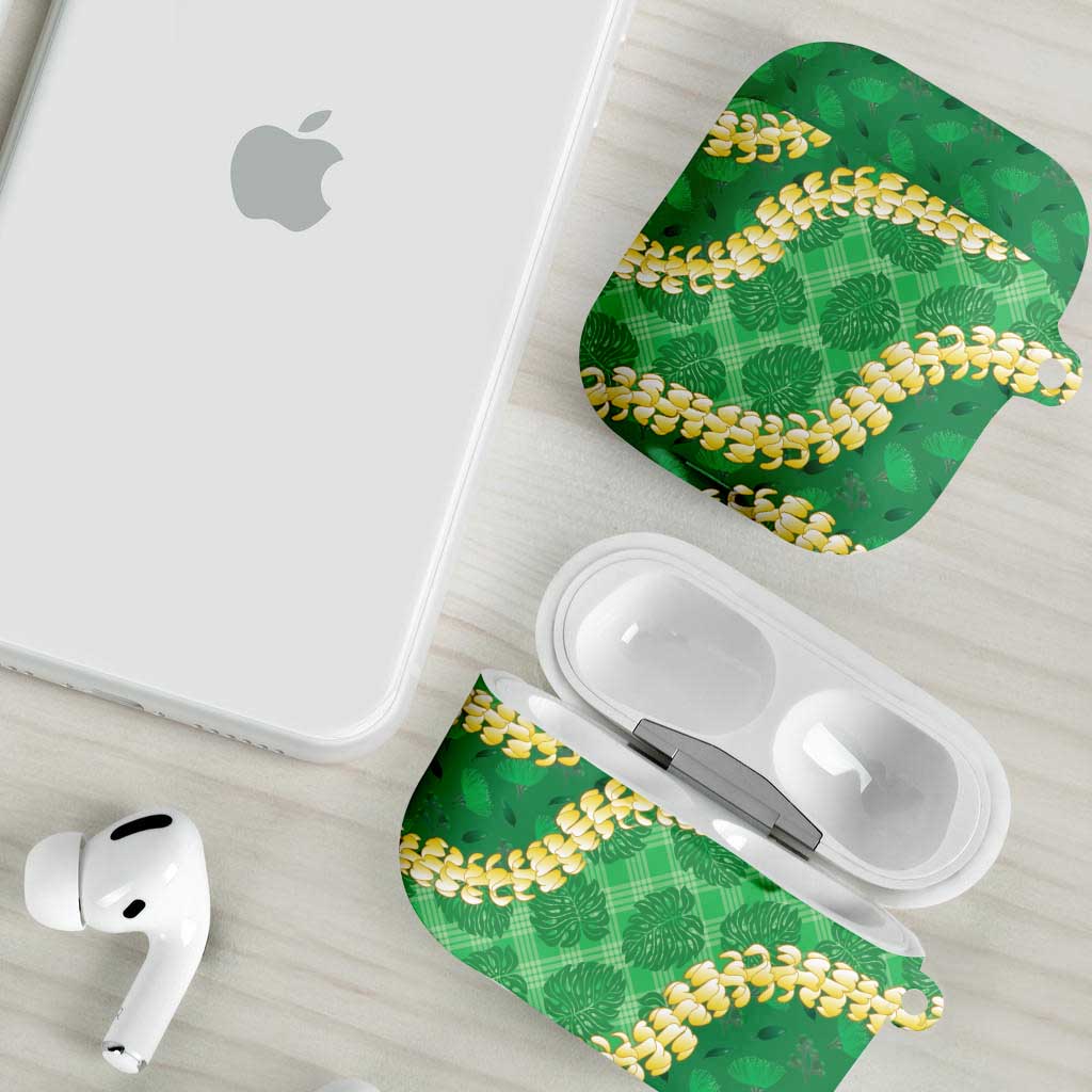 Green Palaka Hawaii Mele Kalikimaka AirPods Case Ohia Lehua Monstera Puakenikeni Lei LT14 - Polynesian Pride