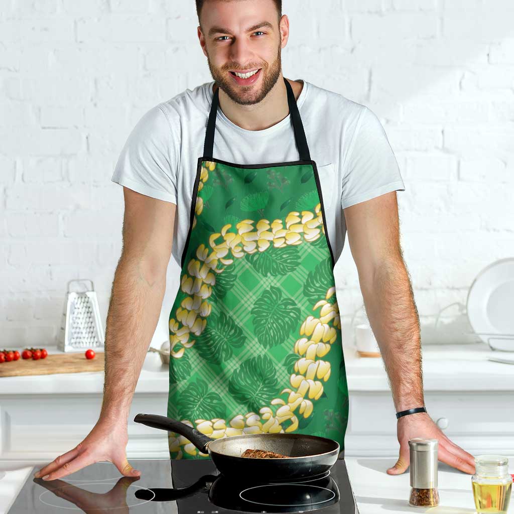 Green Palaka Hawaii Mele Kalikimaka Apron Ohia Lehua Monstera Puakenikeni Lei LT14 - Polynesian Pride