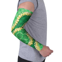 Green Palaka Hawaii Mele Kalikimaka Arm Sleeves Ohia Lehua Monstera Puakenikeni Lei LT14 - Polynesian Pride