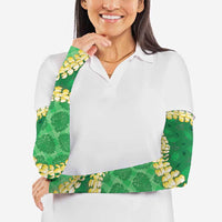 Green Palaka Hawaii Mele Kalikimaka Arm Sleeves Ohia Lehua Monstera Puakenikeni Lei LT14 - Polynesian Pride