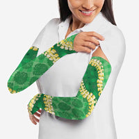 Green Palaka Hawaii Mele Kalikimaka Arm Sleeves Ohia Lehua Monstera Puakenikeni Lei LT14 - Polynesian Pride